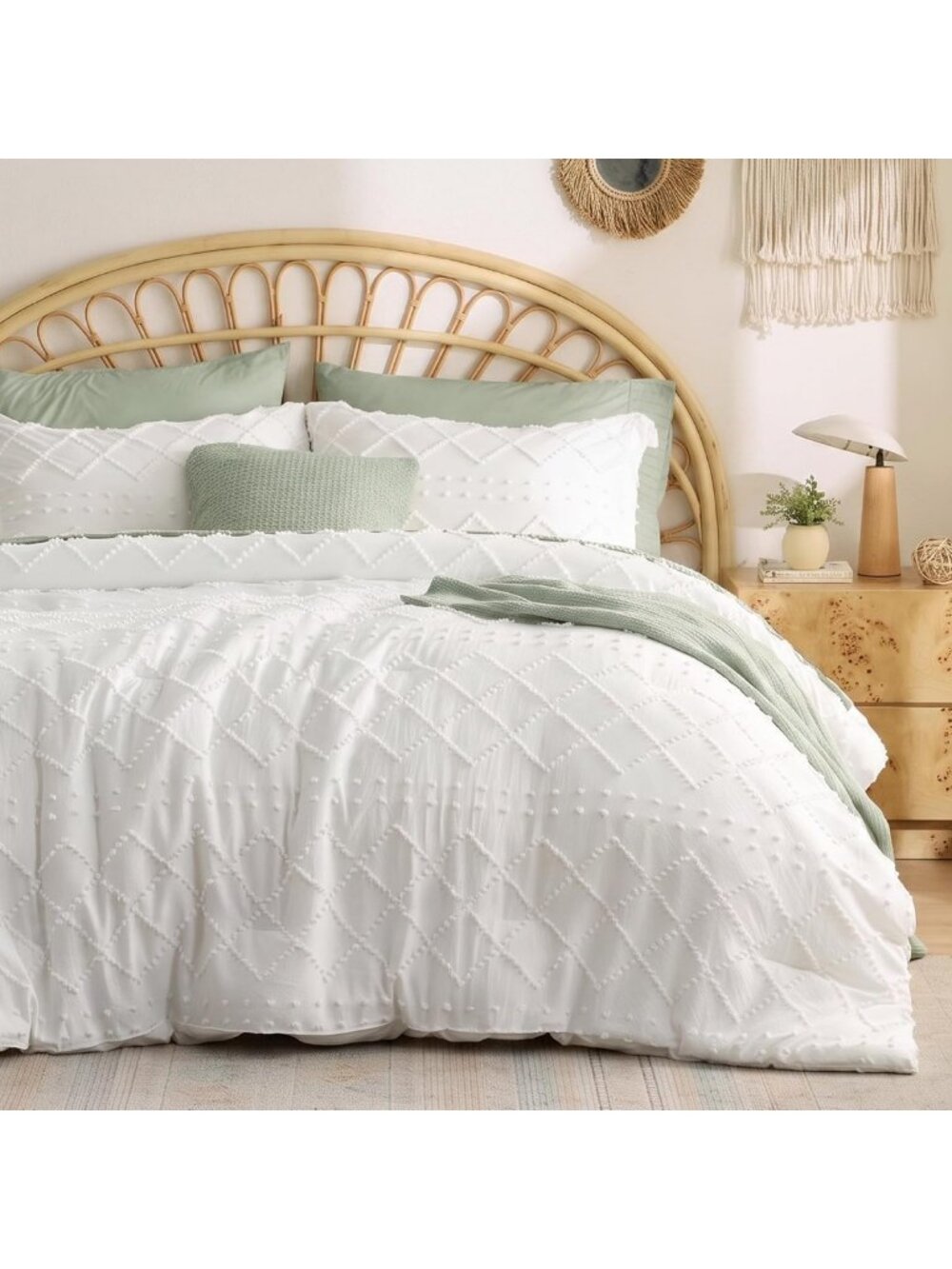 Boho Tufted White Twin XL Comforter Set - Cozy Farmhouse-Style Bedding